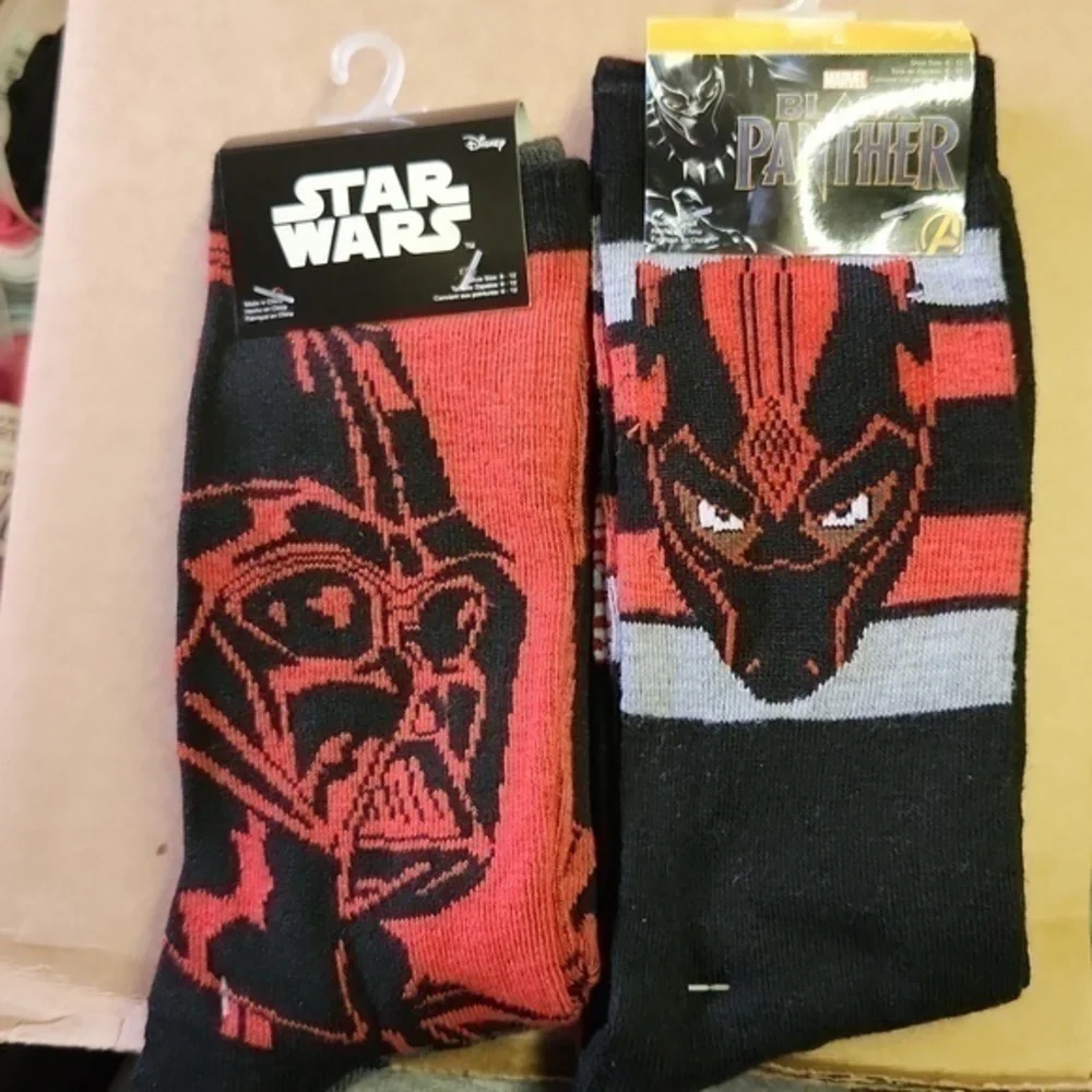 Disney Darth Vader Star Wars & Marvel‎ Black Panther 2 pk Socks 4 Pair Total NWT